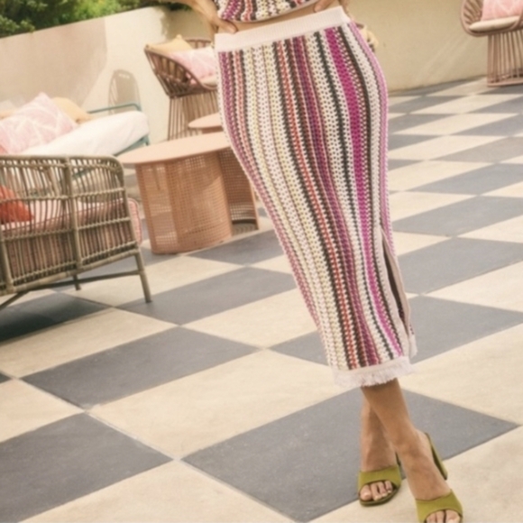 NWT Old Navy Open-Stitch Midi Skirt Crochet Multi Stripe Size XL - Picture 3 of 10